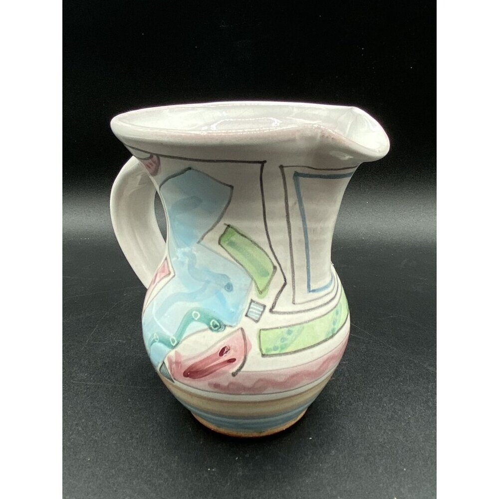 Vivian Jehn Redware Pottery 5” Pitcher Mackenzie Childs Style Pastel Colors - Picture 3 of 14